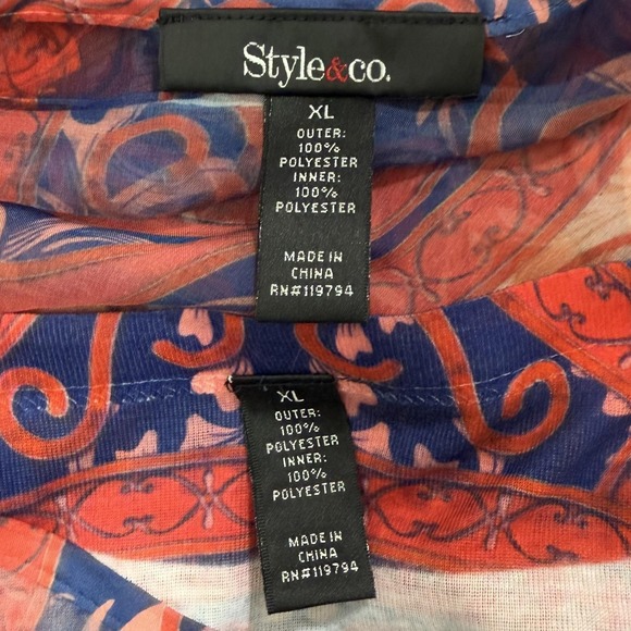 Style & Co Poncho Top Women's XL Red Multicolor Boho Floral Abstract Sheer Shirt - Picture 5 of 8